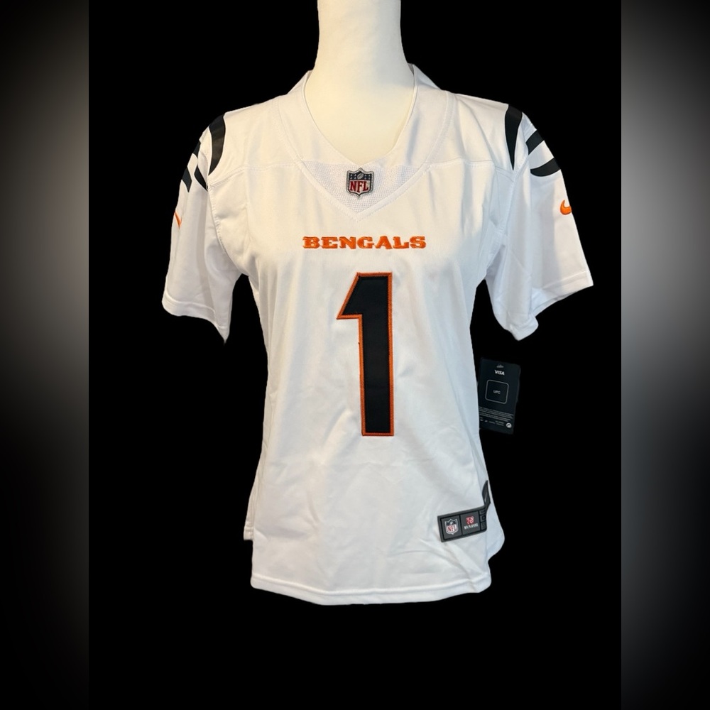 NFL Bengals Women's White Jersey with Black and Orange Accents